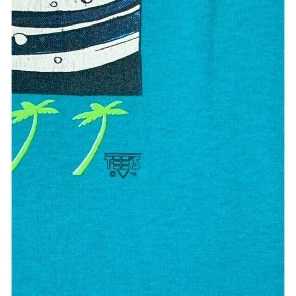 Vintage 80s Sanibel Island Large Blue Green Wind Surfing Beach Single Stitch - Picture 4 of 8